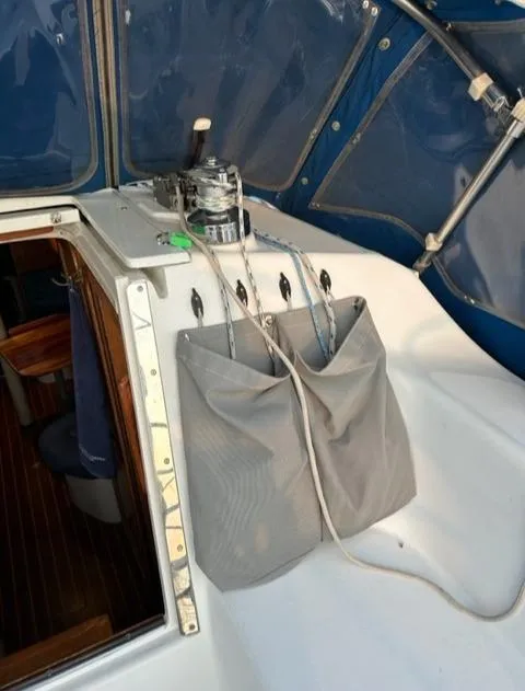 Slide: The Image of Cockpit of a 1998 Catalina 320 yacht with sailing equipment. - 10