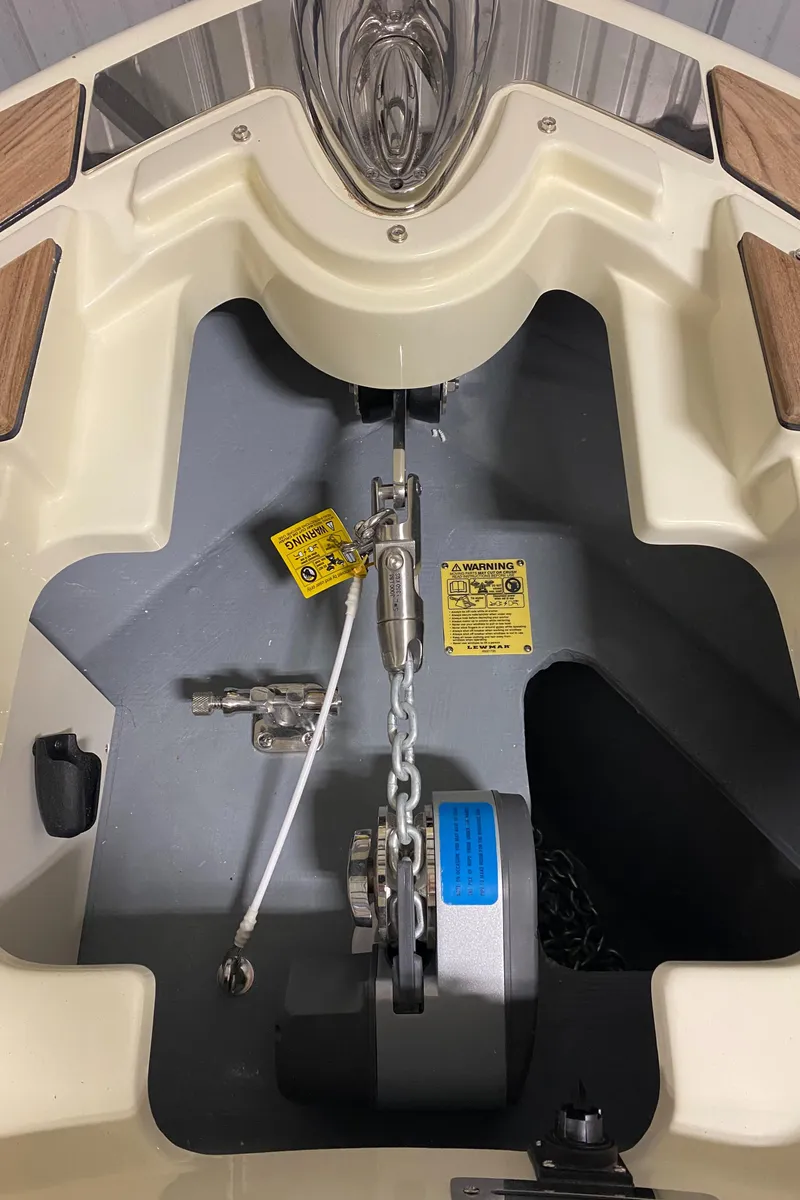 Slide: The Image of 2025 Chris-Craft Launch 28 GT interior with luxurious seating and sleek design. - 22