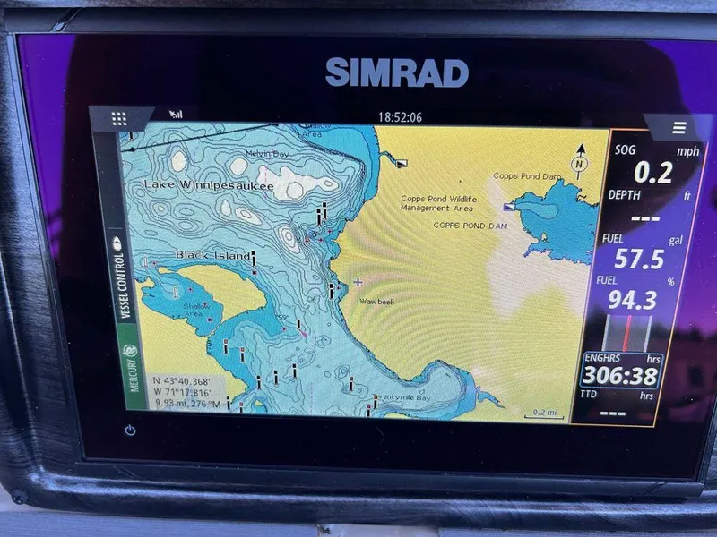 Slide: The Image of Simrad marine GPS display on a 2021 Harris Cruiser 250 boat. - 7