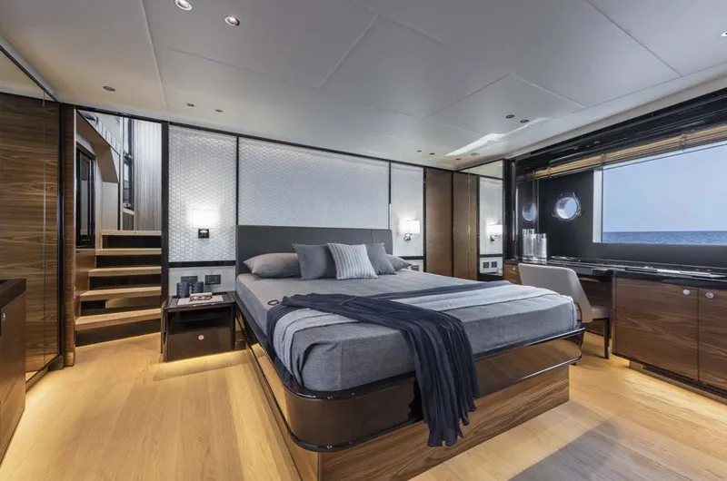 Slide: The Image of Luxurious bedroom interior of 2024 Absolute 68 NAVETTA yacht with modern design and ocean view. - 15