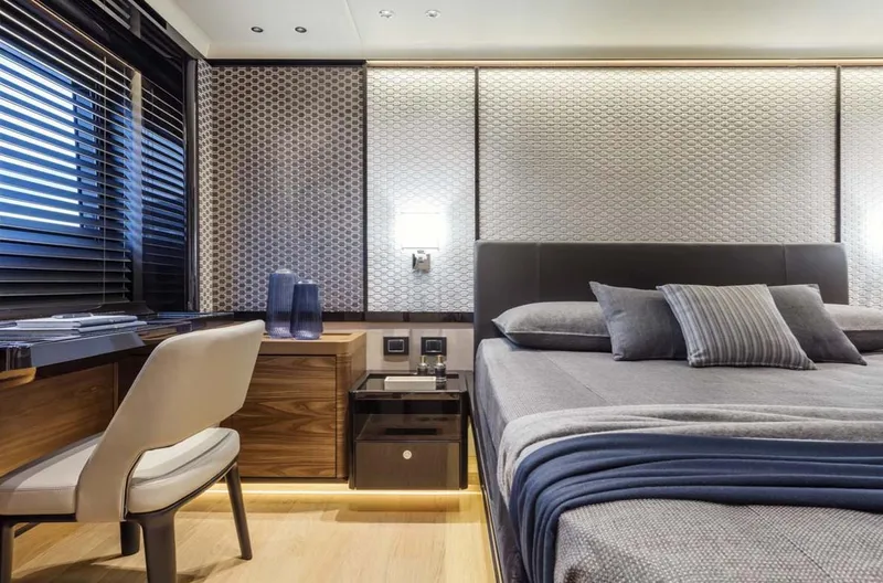 Slide: The Image of Luxurious bedroom interior of 2024 Absolute 68 NAVETTA yacht with modern decor and elegant furnishings. - 19