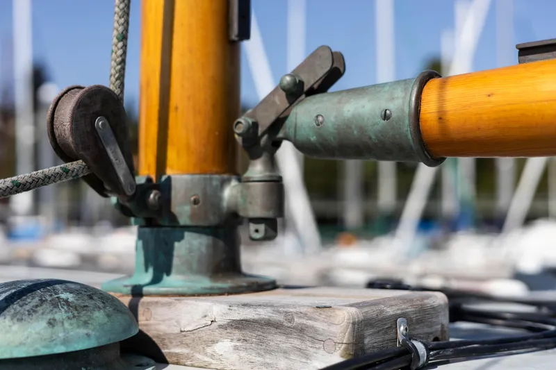 Slide: The Image of Close-up of 2009 Custom Gartside Downeast Cruiser sailboat rigging and mast. - 31
