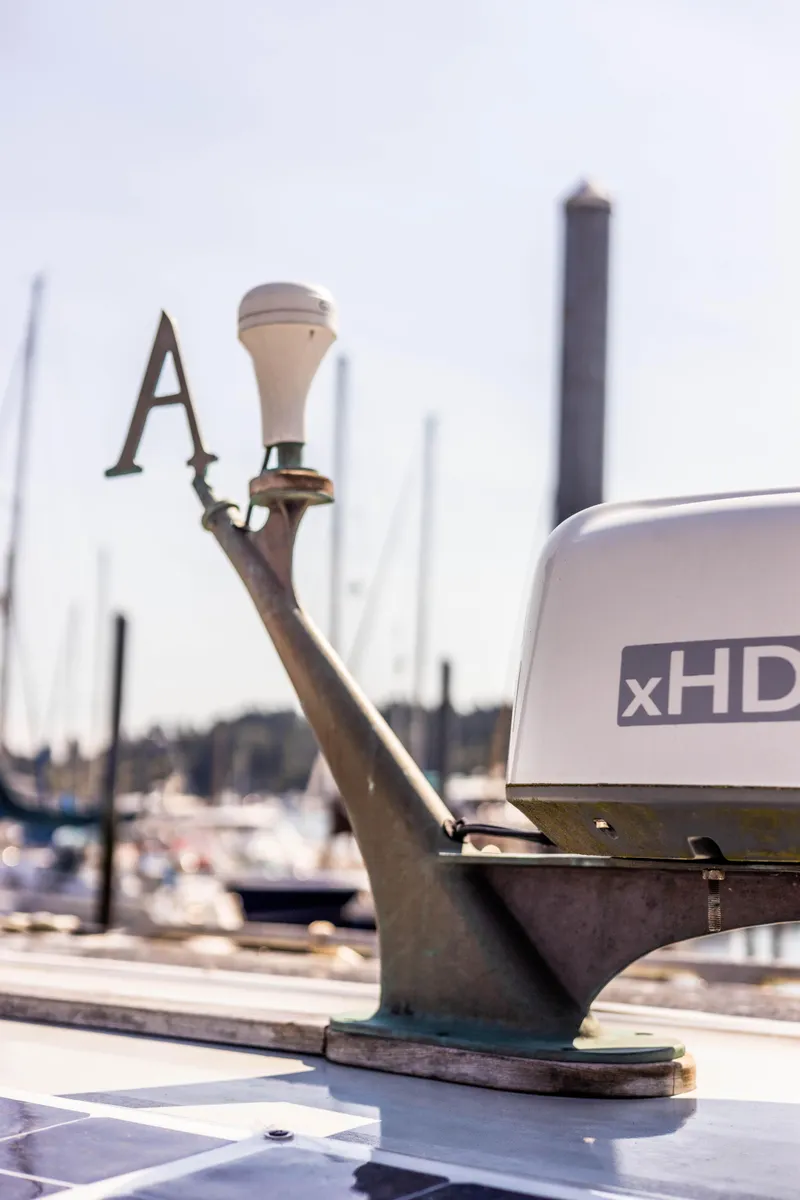 Slide: The Image of Close-up of 2009 Custom Gartside Downeast Cruiser's radar and antenna at marina. - 34
