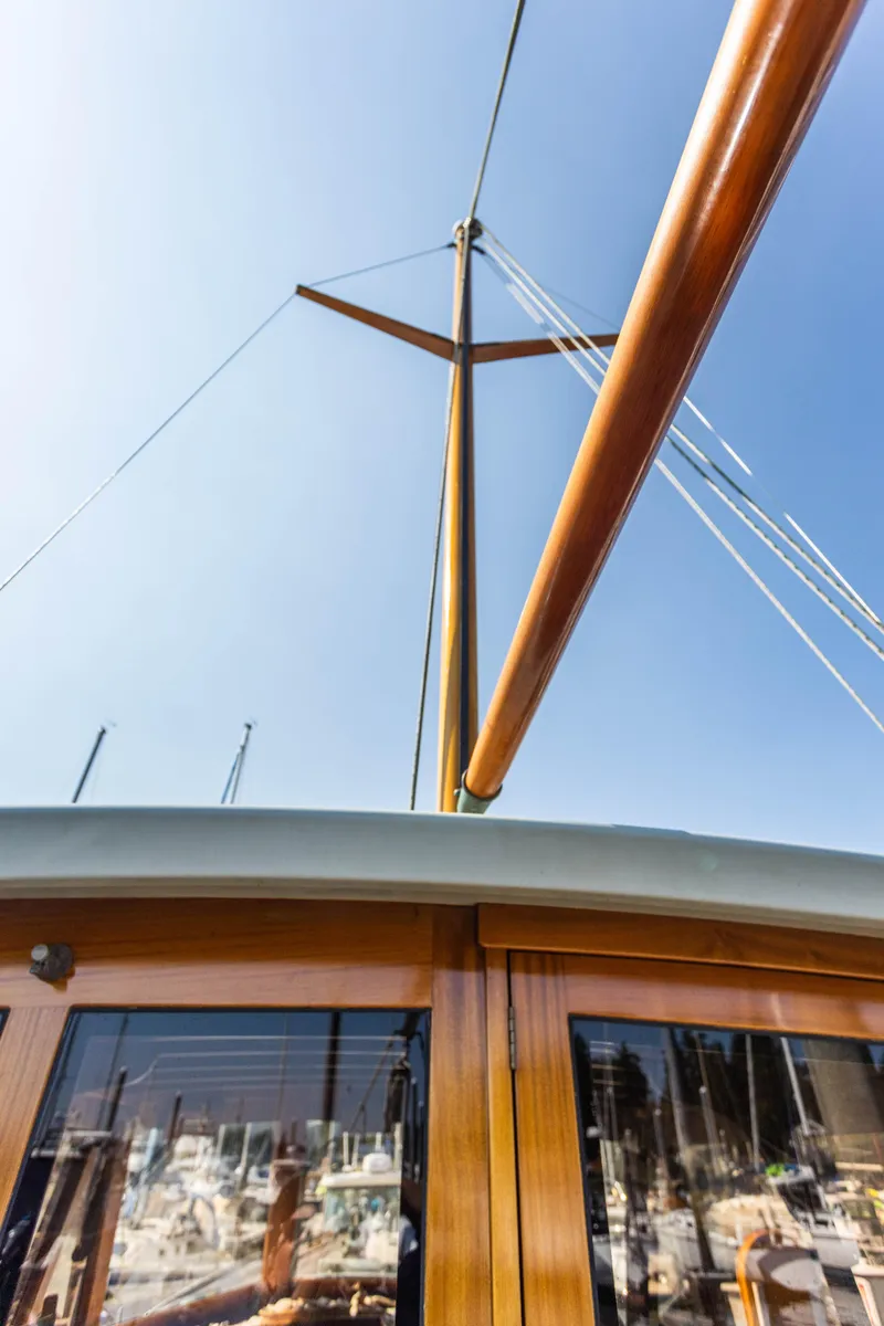 Slide: The Image of Alt text: 2009 Custom Gartside Downeast Cruiser mast and cabin view. - 41