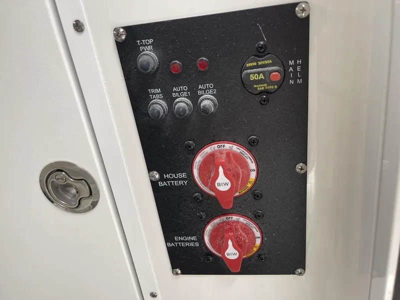 Slide: The Image of Control panel of a 2024 Sea Hunt Gamefish 27 FS boat. - 8