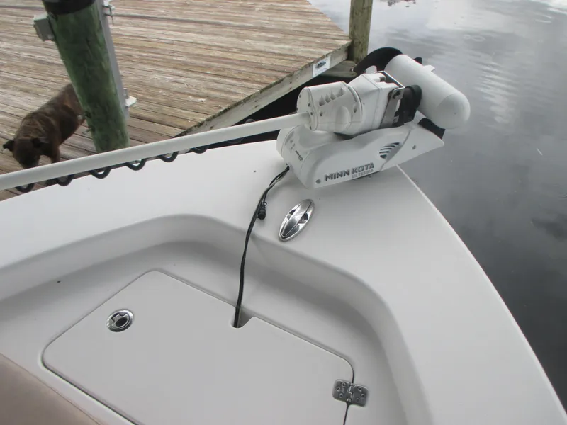 Slide: The Image of 2019 Sportsman 267 Masters boat with Minn Kota trolling motor at dock. - 14