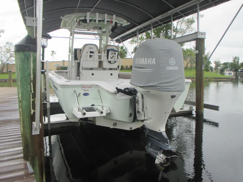 Slide: The Image of 2019 Sportsman 267 Masters boat with Yamaha engine on a lift. - 3