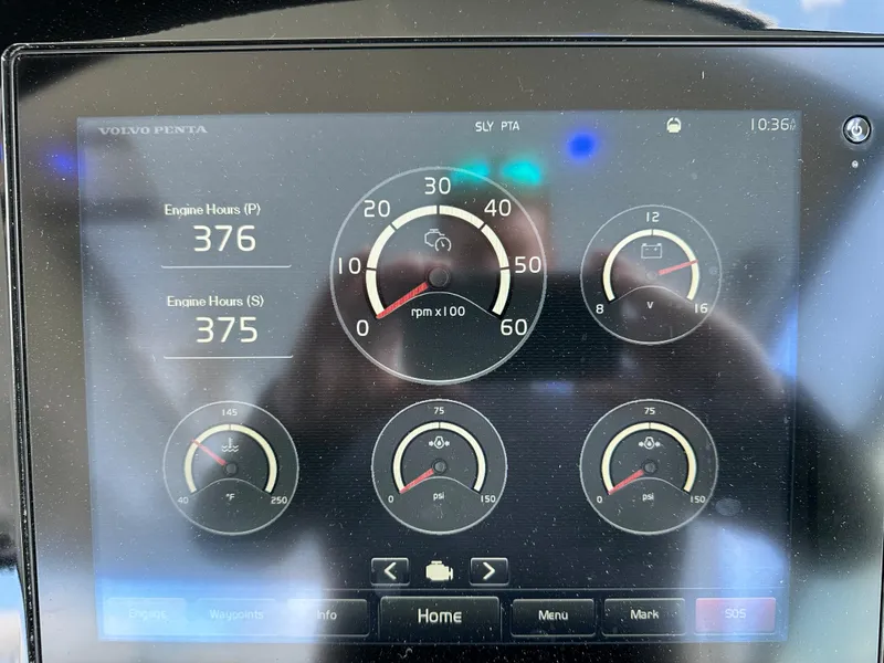 Slide: The Image of Digital dashboard of a 2015 Cobalt A40 boat showing engine hours and gauges. - 36