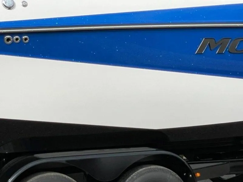 Slide: The Image of 2024 Moomba Craz boat side view with blue and white color scheme. - 5