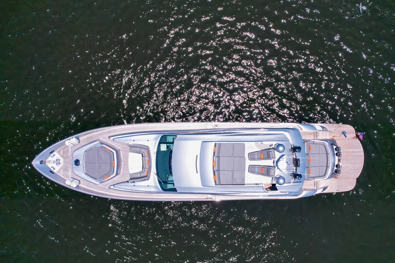 Slide: The Image of Aerial view of a 2007 Pershing 90 yacht on water. - 20