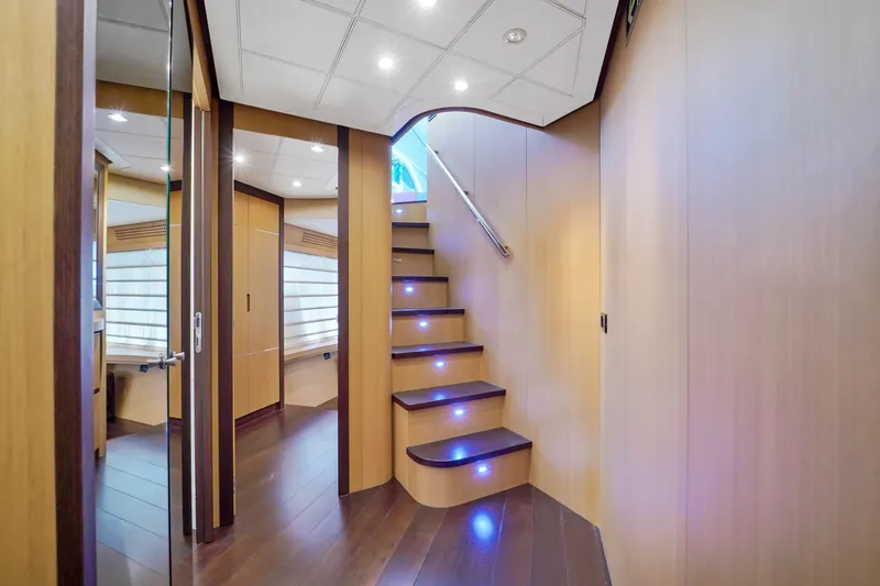 Slide: The Image of Interior staircase of 2007 Pershing 90 yacht with modern lighting. - 35