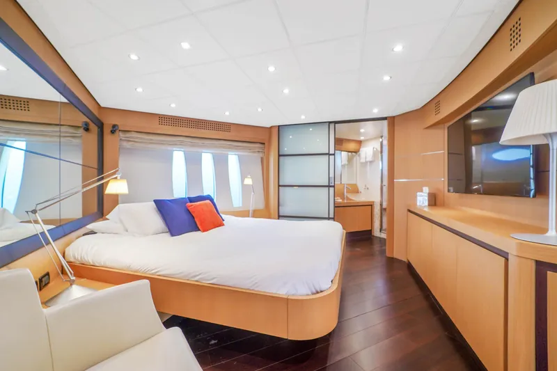 Slide: The Image of Luxurious bedroom interior of 2007 Pershing 90 yacht with modern design. - 38