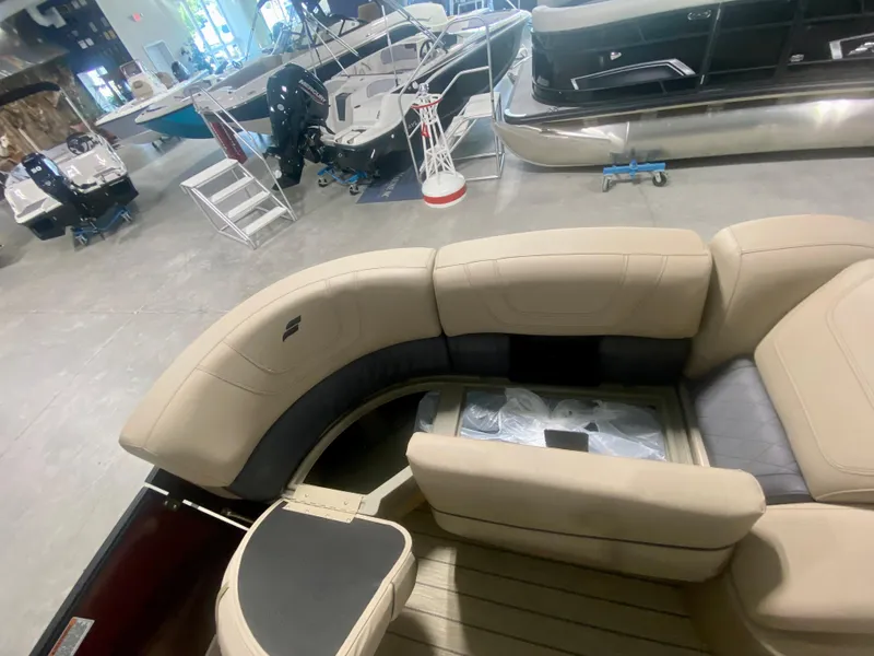 Slide: The Image of 2024 Starcraft SLS 3 Q DH pontoon boat interior at showroom. - 30