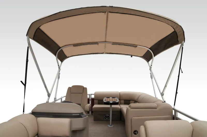 Slide: The Image of 2024 Sun Tracker Party Barge 20 DLX pontoon boat interior with canopy. - 22