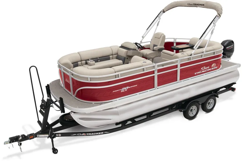 Slide: The Image of 2024 Sun Tracker Party Barge 20 DLX pontoon boat on trailer. - 5