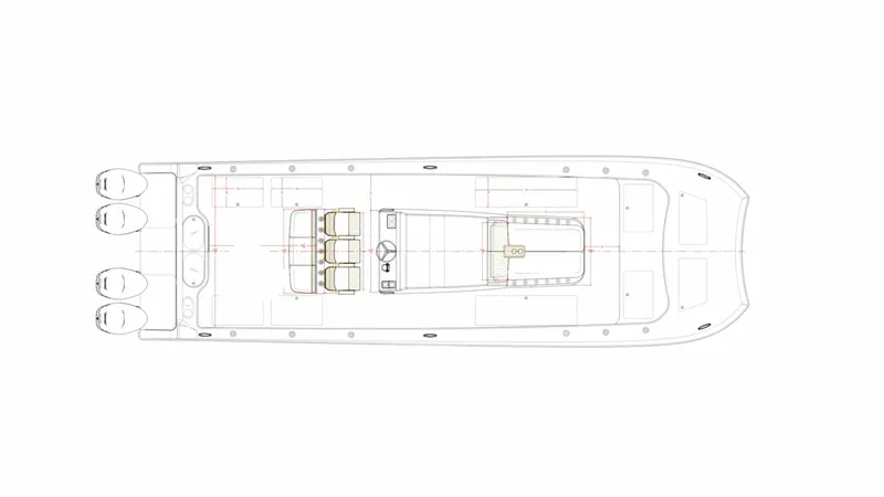Slide: The Image of Top view schematic of 2024 Front Runner 37 Catamaran with triple outboard engines. - 22