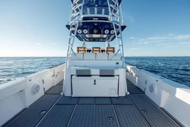 Slide: The Image of 2024 Front Runner 47 CC Custom boat deck with ocean view. - 7
