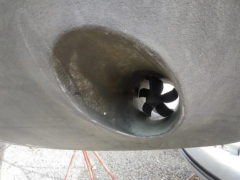 Slide: The Image of Close-up of a 1981 Bruce Roberts 450 boat's bow thruster propeller. - 14