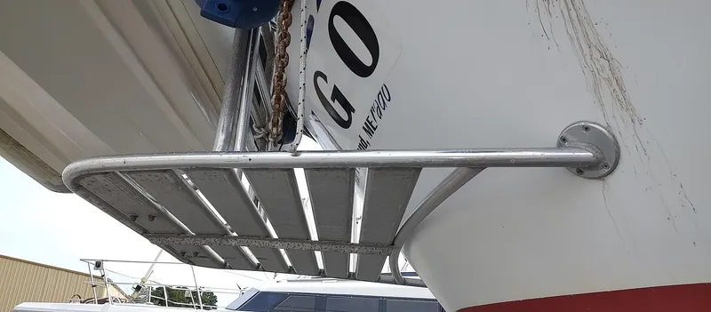 Slide: The Image of Stainless steel boat platform on 1981 Bruce Roberts 450 yacht. - 9