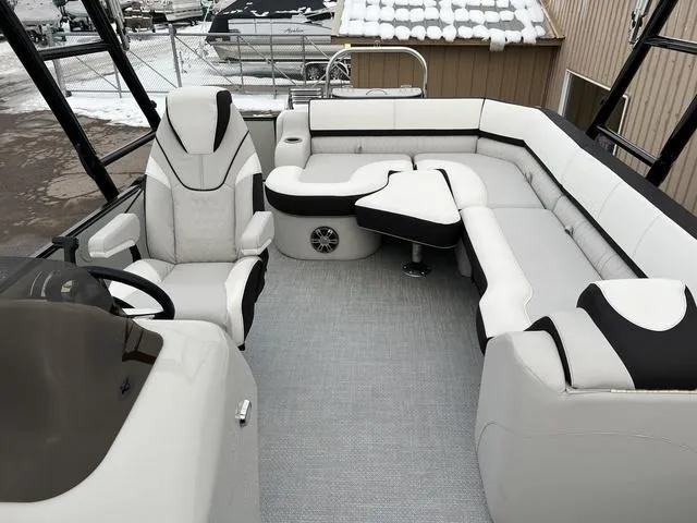 Slide: The Image of 2023 Avalon 25 Catalina Rear J Lounger pontoon boat with luxurious seating and modern design. - 5