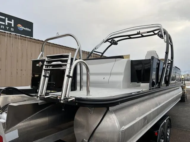 Slide: The Image of 2023 Avalon 25 Catalina Rear J Lounger pontoon boat with ladder and sleek design. - 8