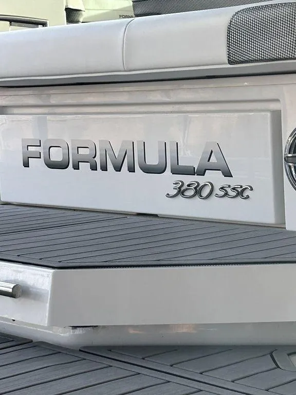Slide: The Image of 2021 Formula 380 Super Sport Crossover boat, rear view with logo detail. - 57