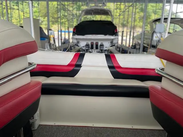 Slide: The Image of 1989 Baja 370 Force boat interior with red and black seating. - 6