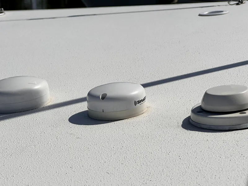 Slide: The Image of Close-up of the roof of a 2017 Invincible 42 Center Cabin boat with mounted equipment. - 23