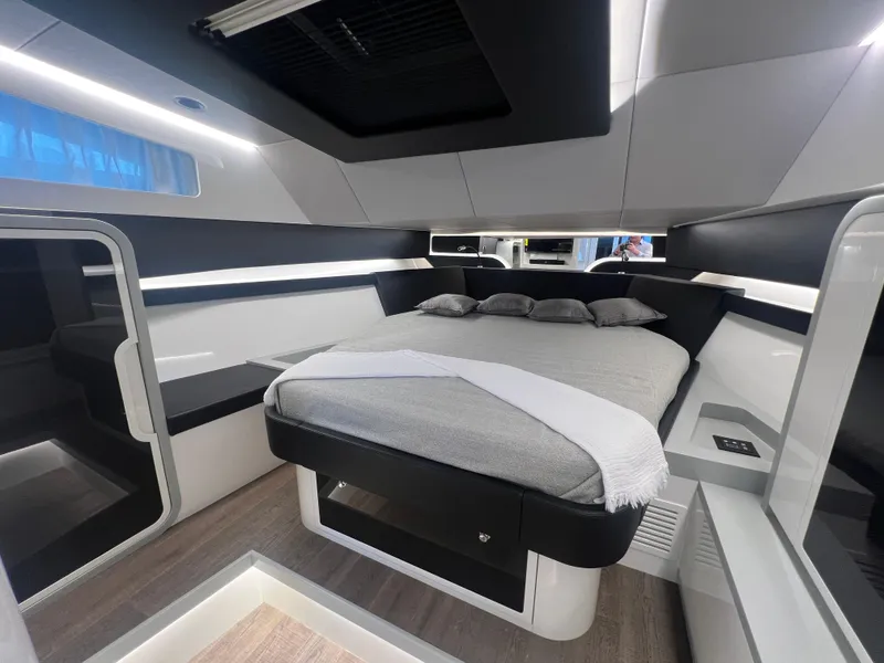 Slide: The Image of Luxurious interior of 2023 Canados 493 Gladiator yacht, featuring a modern bedroom design. - 19
