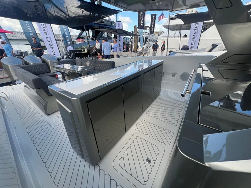 Slide: The Image of 2023 Canados 493 Gladiator yacht interior with sleek design and modern furnishings. - 8