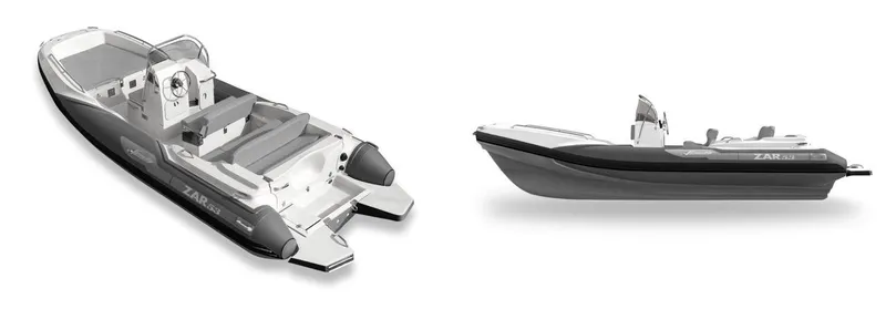 Slide: The Image of 2024 Zar Formenti 53 inflatable boat, rear and side views. - 12