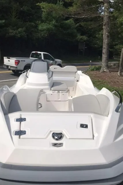 Slide: The Image of 2024 Zar Formenti Tender ZF-5 boat, rear view, parked on a trailer. - 10