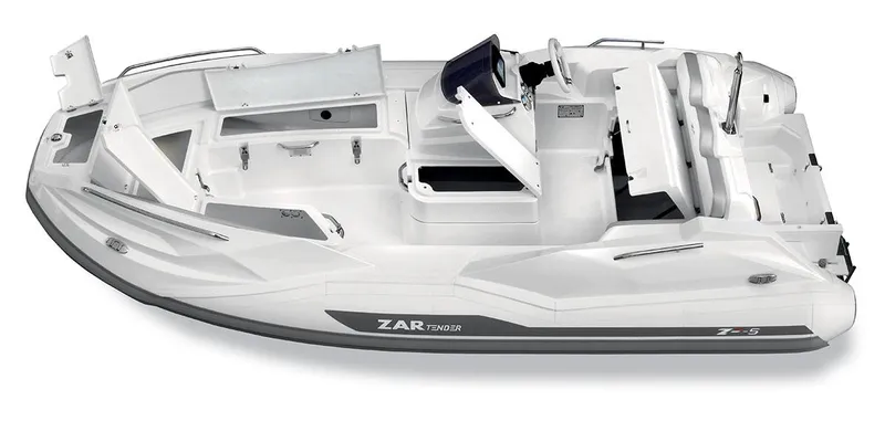 Slide: The Image of 2024 Zar Formenti Tender ZF-5 boat, top view, white and sleek design. - 2