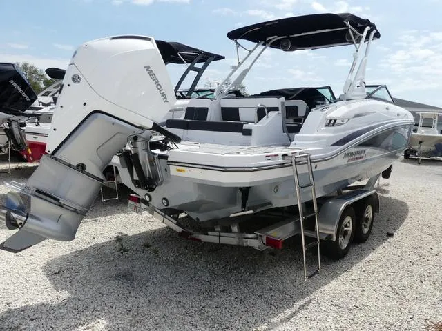 Slide: The Image of 2024 Monterey M-65 boat with Mercury outboard engine on a trailer. - 4