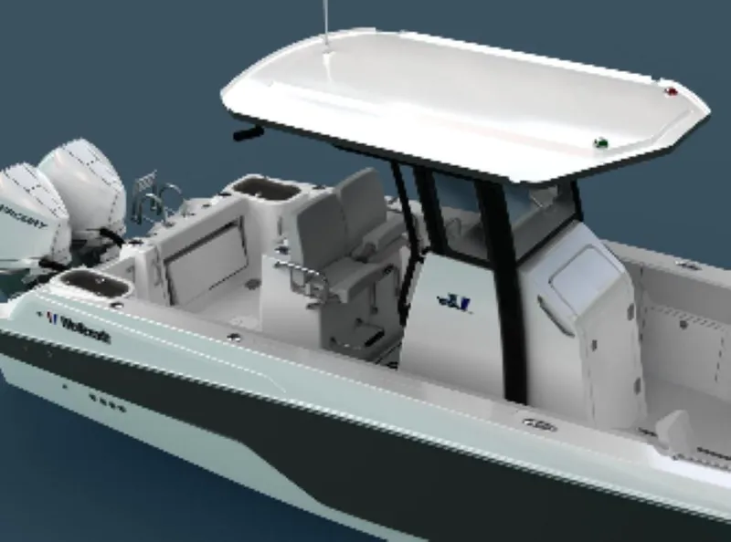 Slide: The Image of 2025 Wellcraft 263 Fisherman boat with dual engines and sleek design. - 6