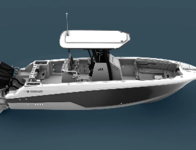 Slide: The Image of 2025 Wellcraft 263 Fisherman boat, sleek design, center console, dual engines. - 9