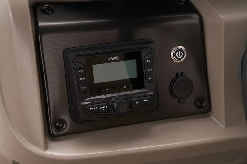 Slide: The Image of Control panel of 2024 Sun Tracker SportFish 22 DLX boat with display and power button. - 45