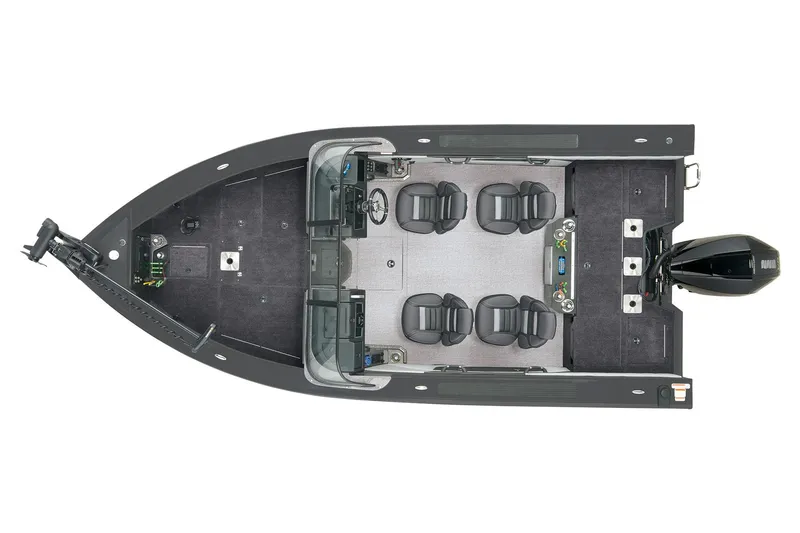 Slide: The Image of 2024 Ranger VX1888 WT fishing boat, top view, spacious seating, advanced controls, and powerful outboard motor. - 8