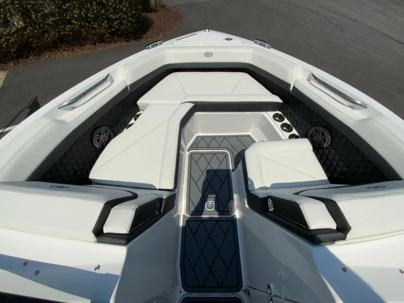 Slide: The Image of 2025 Cobalt R6 Outboard boat interior with sleek seating and modern design. - 21