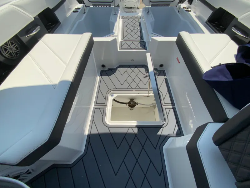 Slide: The Image of 2025 Cobalt R6 Outboard boat interior with sleek seating and modern design. - 33