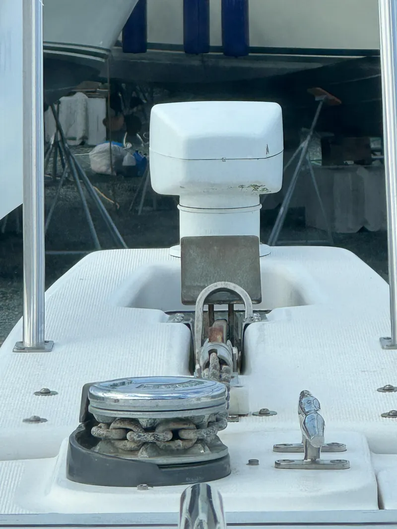 Slide: The Image of 1996 Bayliner 3388 Command Bridge Motoryacht anchor and winch system. - 46