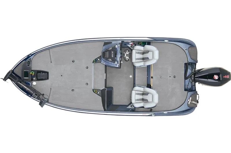 Slide: The Image of 2024 Nitro Z18 Pro fishing boat, top view, spacious deck, dual seats, outboard motor. - 3
