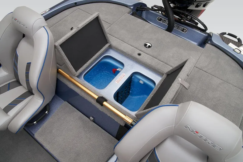 Slide: The Image of 2024 Nitro Z18 Pro boat interior with storage compartments and seating. - 41