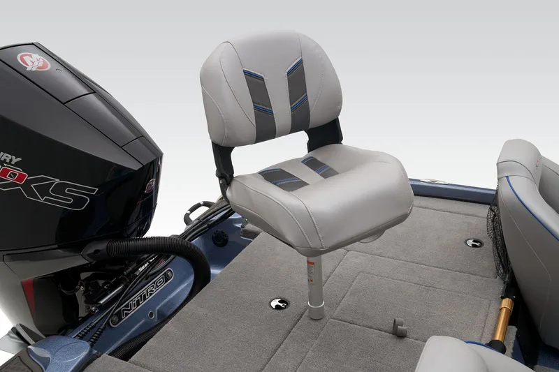 Slide: The Image of 2024 Nitro Z18 Pro boat with cushioned seat and powerful engine. - 43