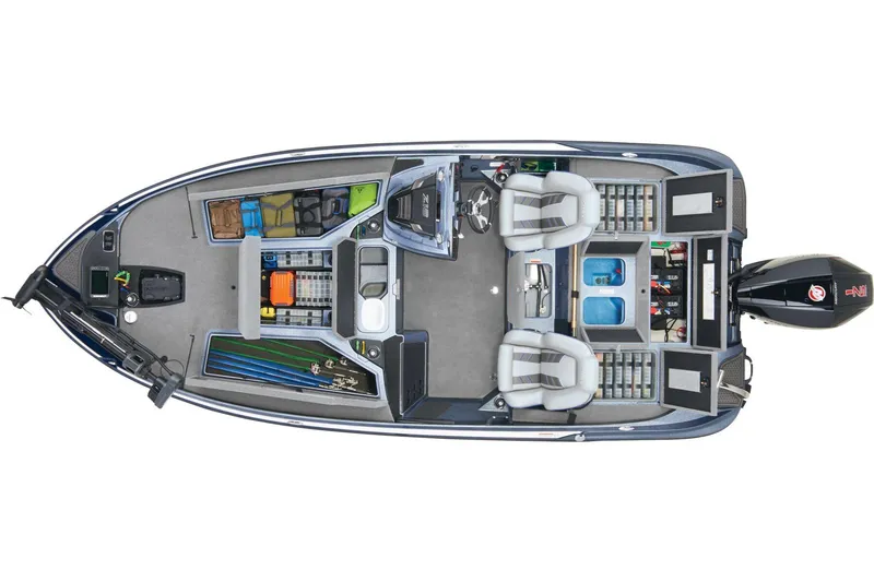 Slide: The Image of Top view of 2024 Nitro Z18 Pro fishing boat with organized storage compartments. - 5