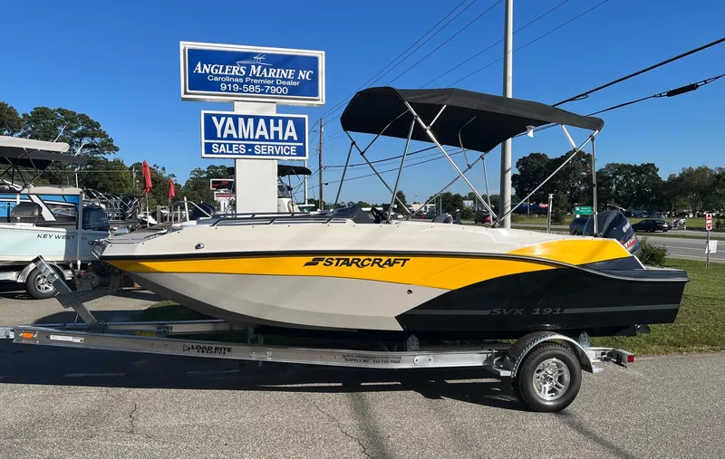 The Image of 2024 Starcraft SVX 191 boat on trailer at Angler's Marine NC dealership. - 0