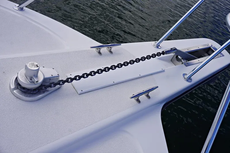 Slide: The Image of Henriques 42EXHT 2022 boat anchor chain and windlass on deck. - 13