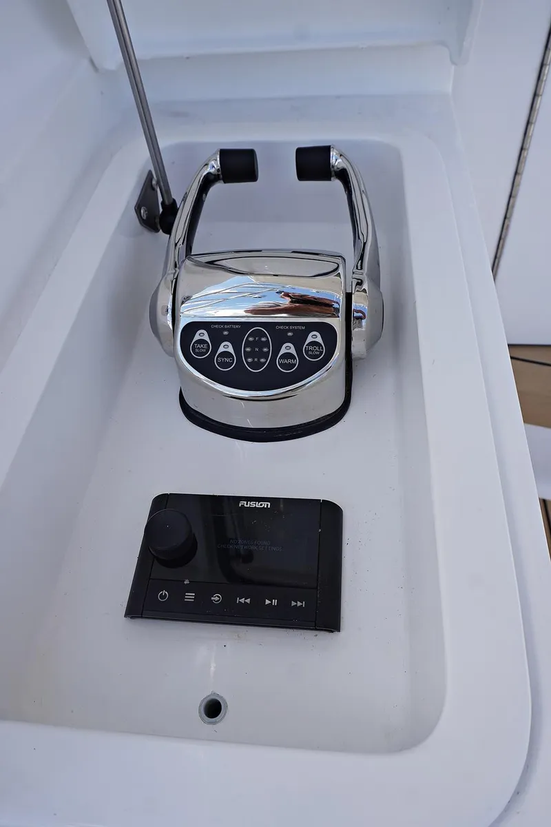 Slide: The Image of Henriques 42EXHT 2022 boat control panel and audio system. - 26
