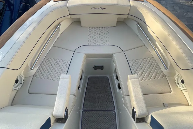 Slide: The Image of 2022 Chris-Craft Launch 25 GT boat interior with elegant seating and stylish design. - 8