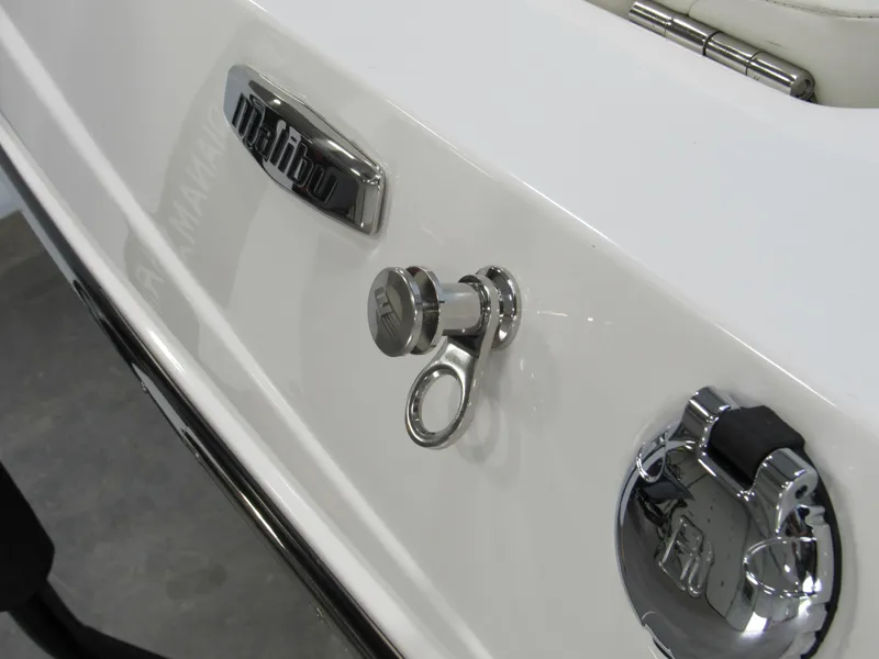 Slide: The Image of Close-up of 2024 Malibu 23 LSV boat hardware and fittings. - 24